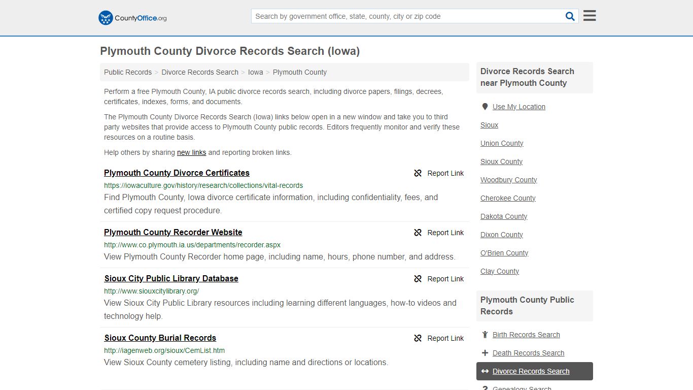 Plymouth County Divorce Records Search (Iowa) - County Office